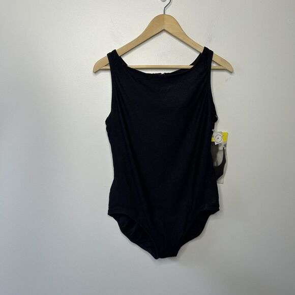 Longitude Size 14 Tank Swimsuit Black Textured Tummy Control - Picture 2 of 10